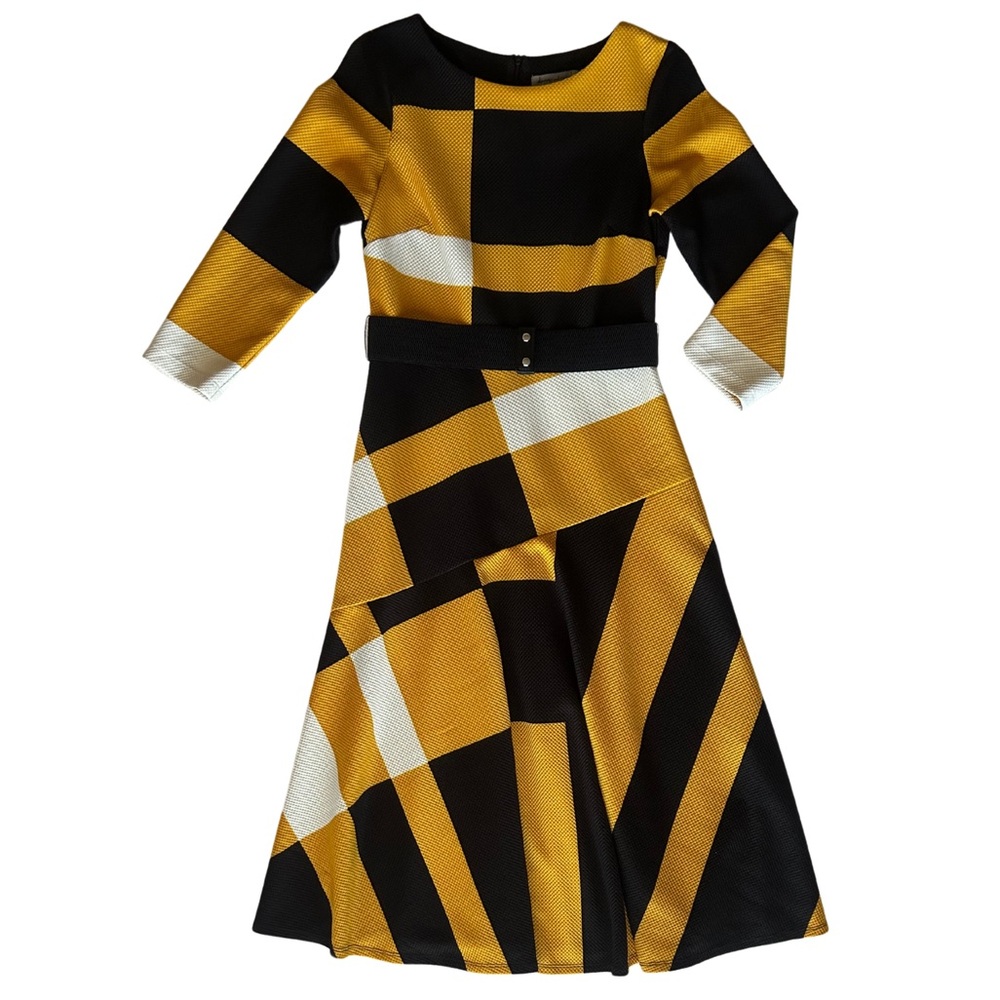 Danny & Nicole Black, White, and Gold Checkered Midi Dress